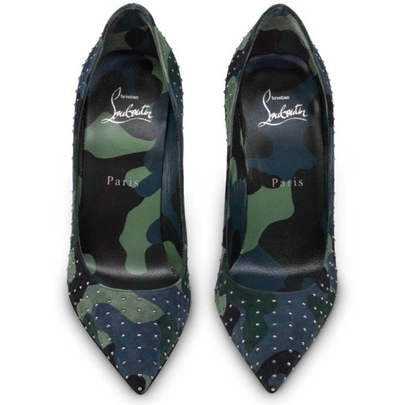 Christian Louboutin Kate Plume 100 Camo Blue Green Suede Classic Heel Pump 38.5 - Picture 6 of 12